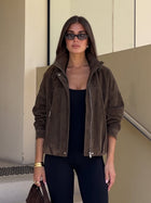 Oversized Brown Suede Zip Up Jacket