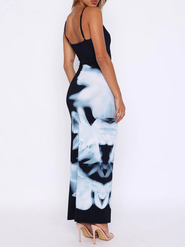 Slip Sleeveless Abstract-Print Elegant Maxi Dress-Multicolor