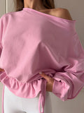 Off The Shoulder Ruffled Hem Sweatshirt