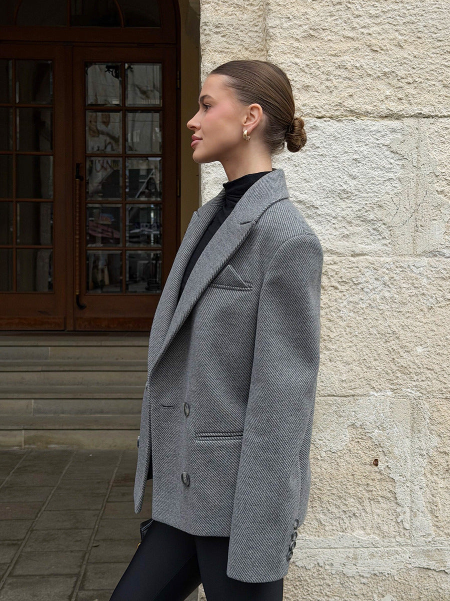 Oversized Textured Double Breasted Blazer