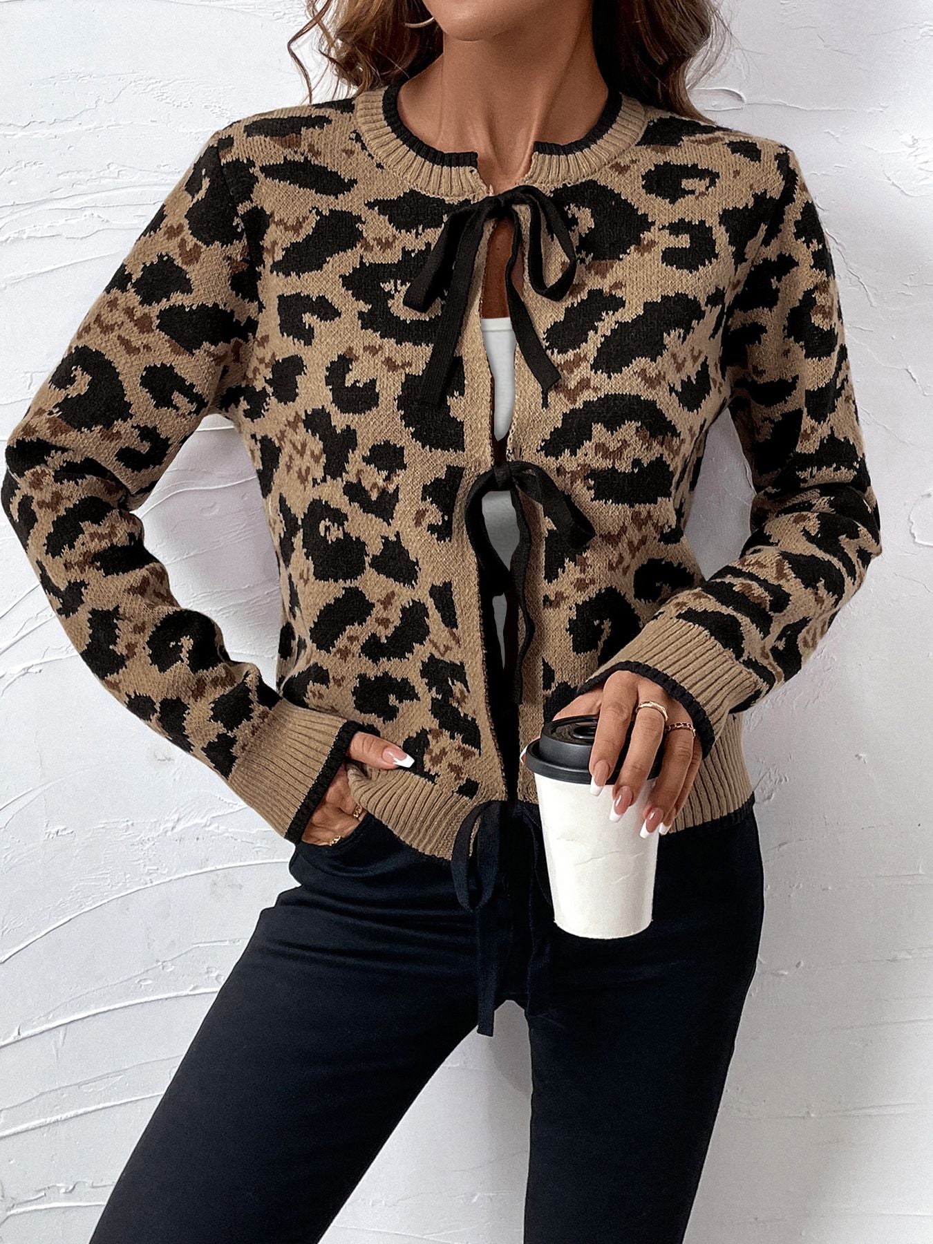 Leopard Print Tie Front Cardigan