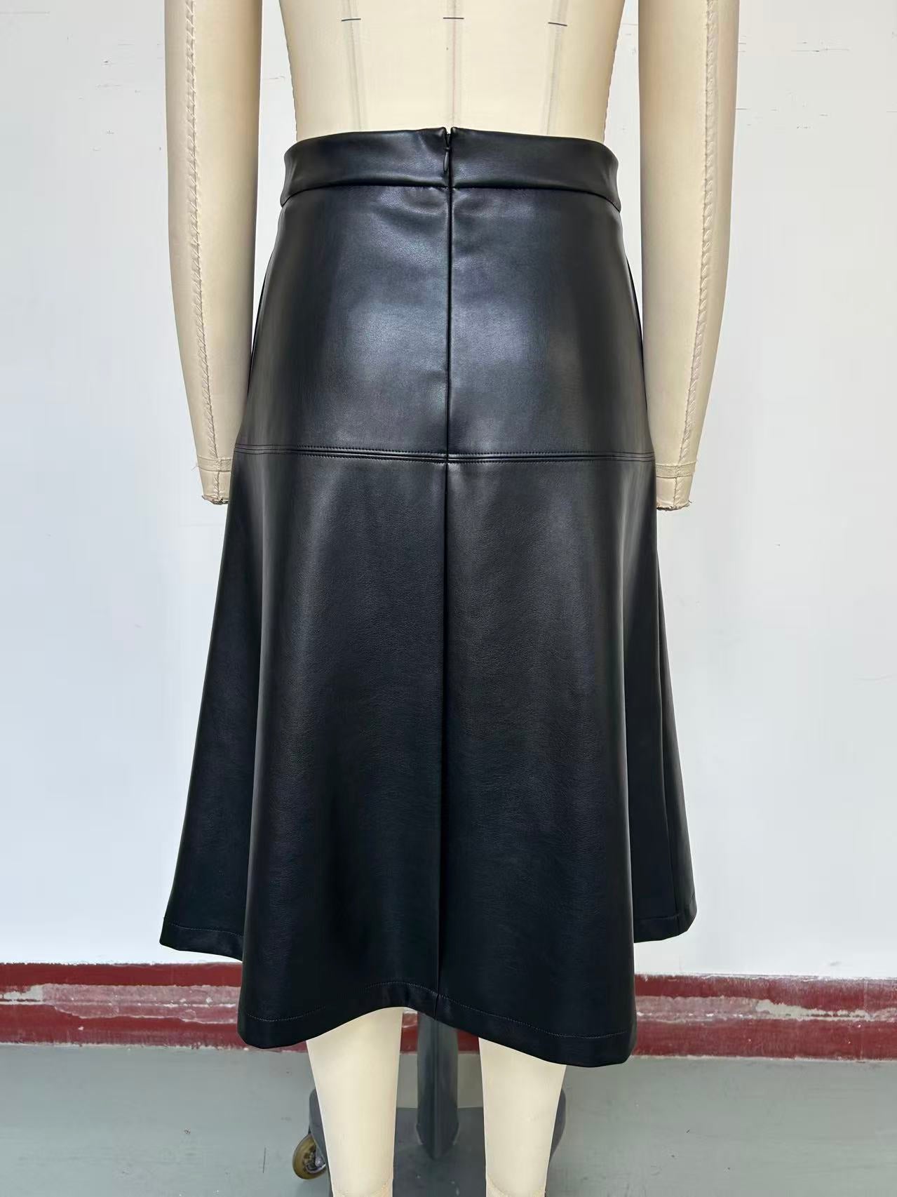 High Waisted Faux Leather Midi Skirt