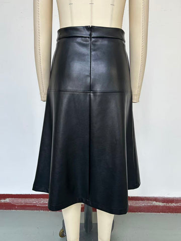 High Waisted Faux Leather Midi Skirt