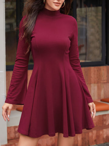 Mock Neck Flared Sleeve Dress