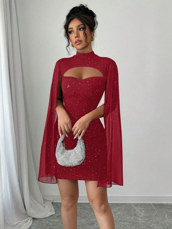 Glitter Cutout Cape Mini Dress
