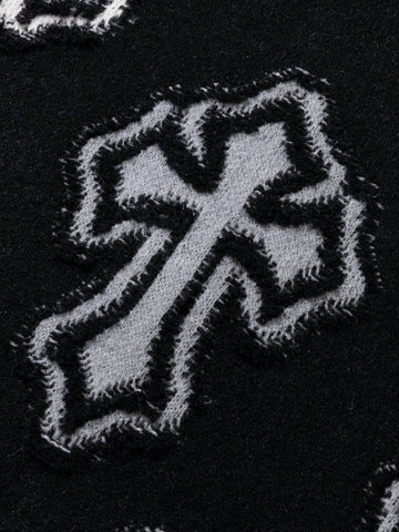 Distressed Gothic Cross Print Sweater
