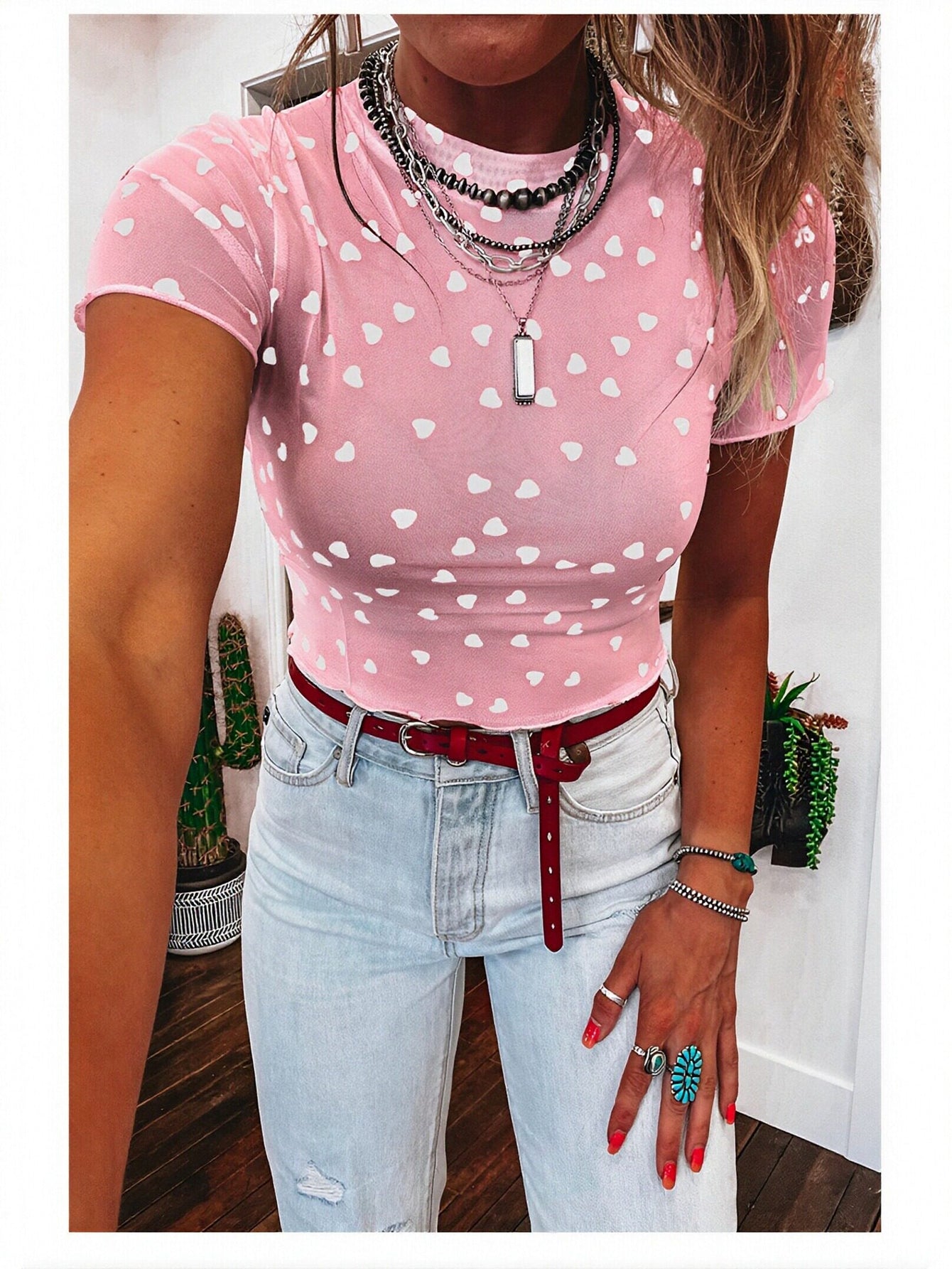 Heart Print Crop Sweet Top
