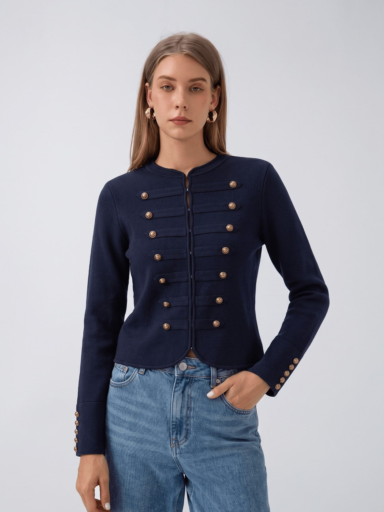 Military Inspired Gold Button Knit Jacket