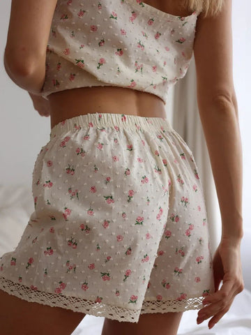 Floral Lace Trim Pajama Set