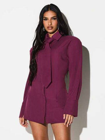 Tailored Tie Neck Shirt Dress
