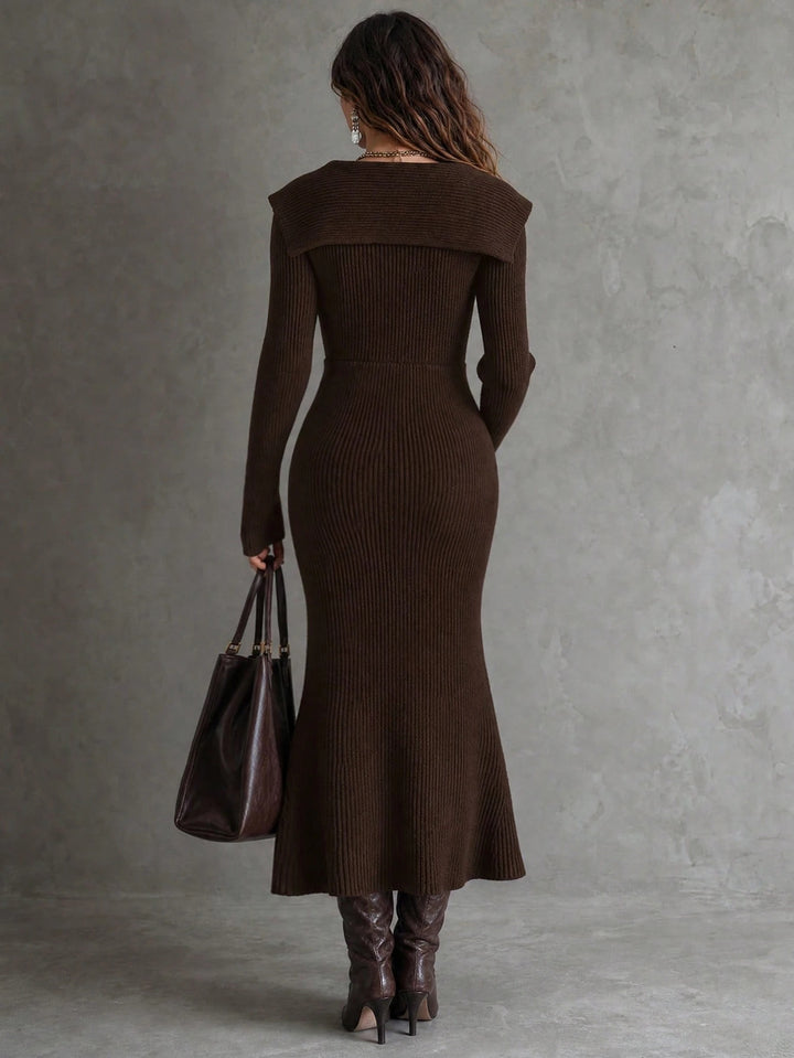 Double Breasted Ribbed Knit Dress