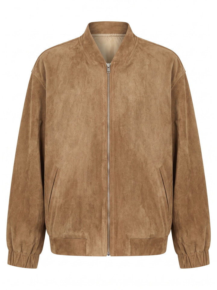 Oversized Faux Suede Bomber Jacket