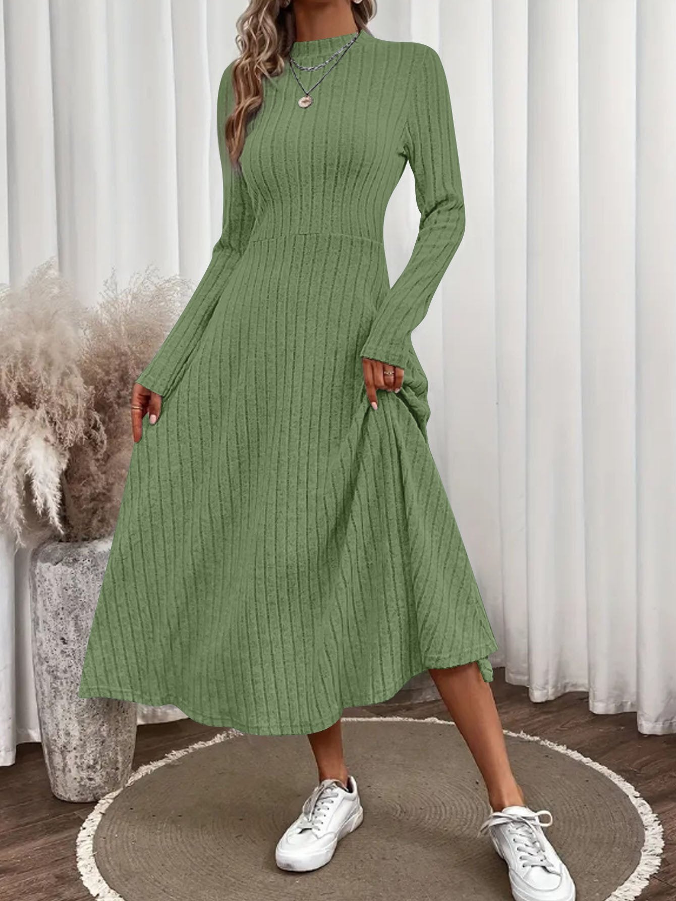 Ribbed Mock Neck Midi Dress