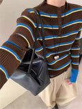 Striped Button Mock Neck Sweater