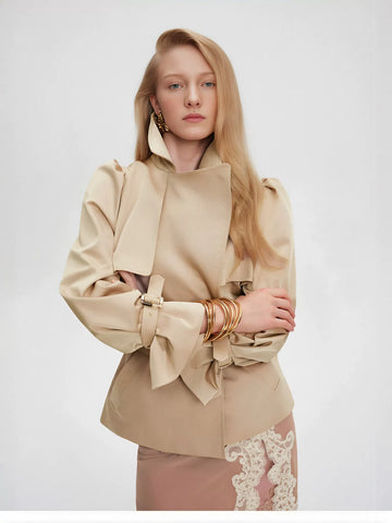 Puff Sleeve Belted Cropped Trench Coat