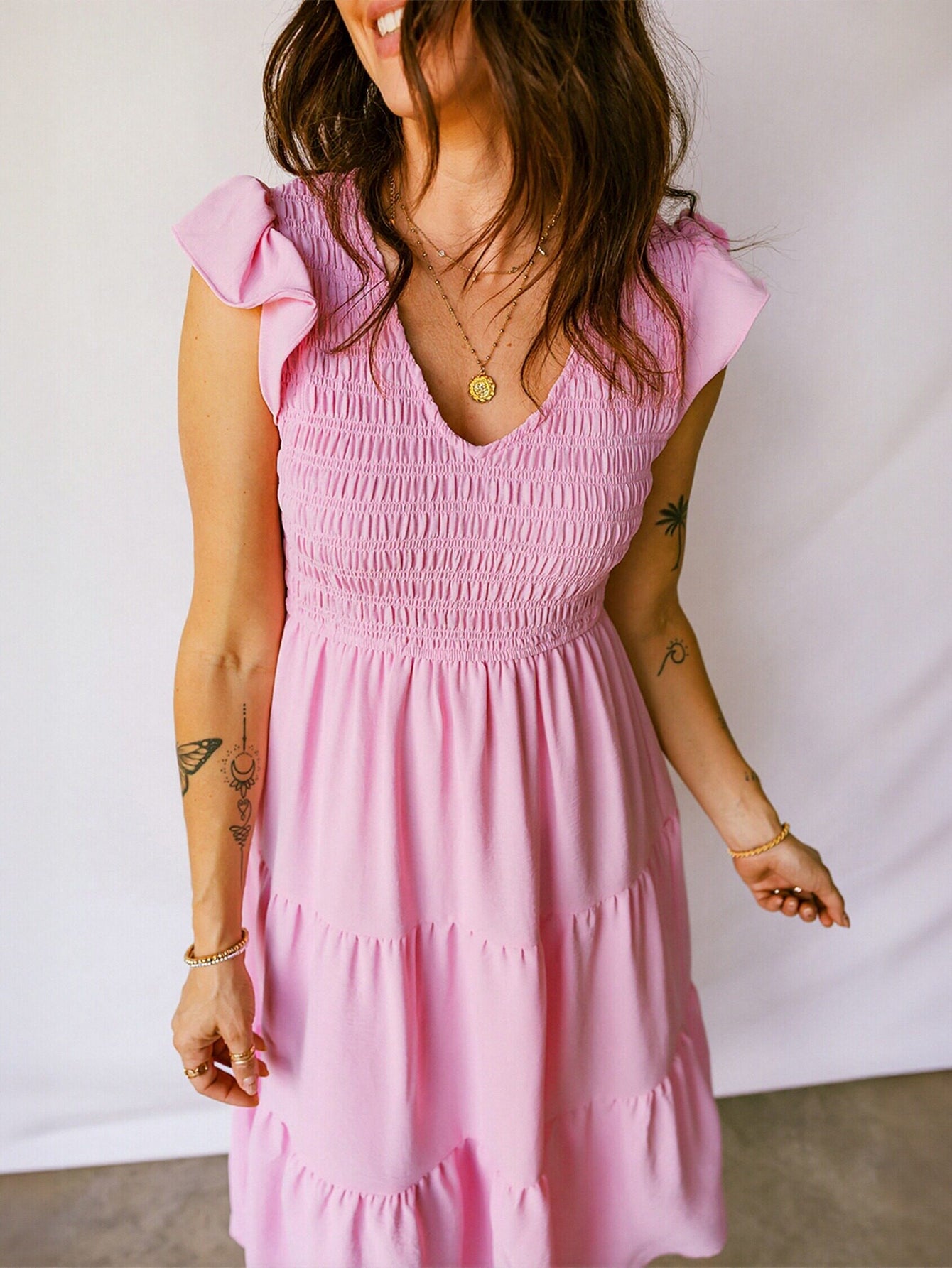 Smocked Bust Tiered Ruffle Maxi Dress