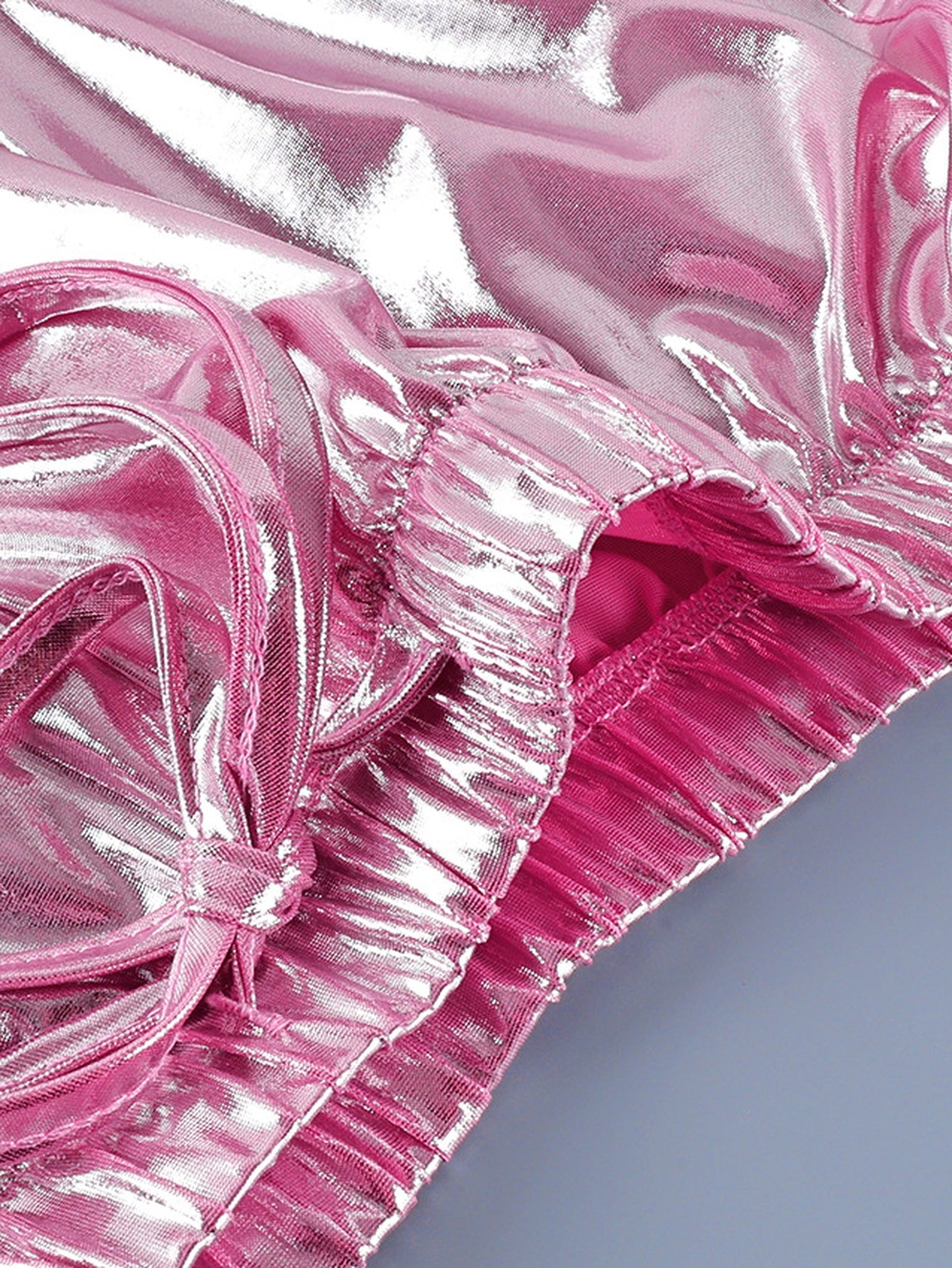 Metallic Satin Drawstring Wide Leg Pants