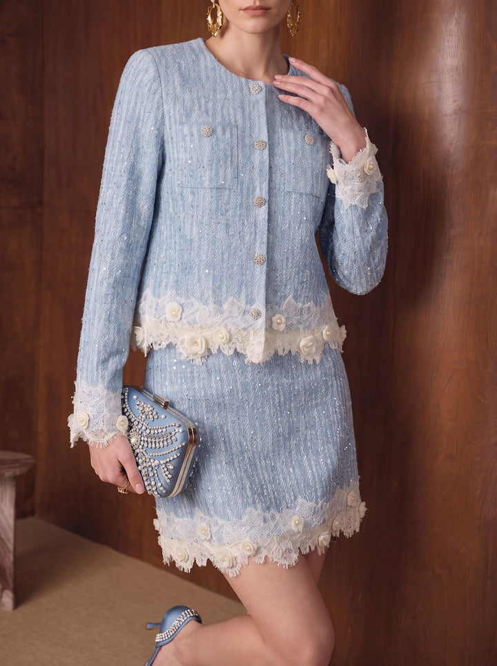 Shimmering Lace Trim Knit Cardigan
