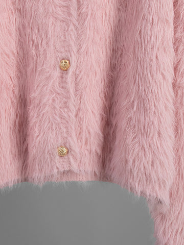 Fuzzy Cropped Button Cardigan Sweater
