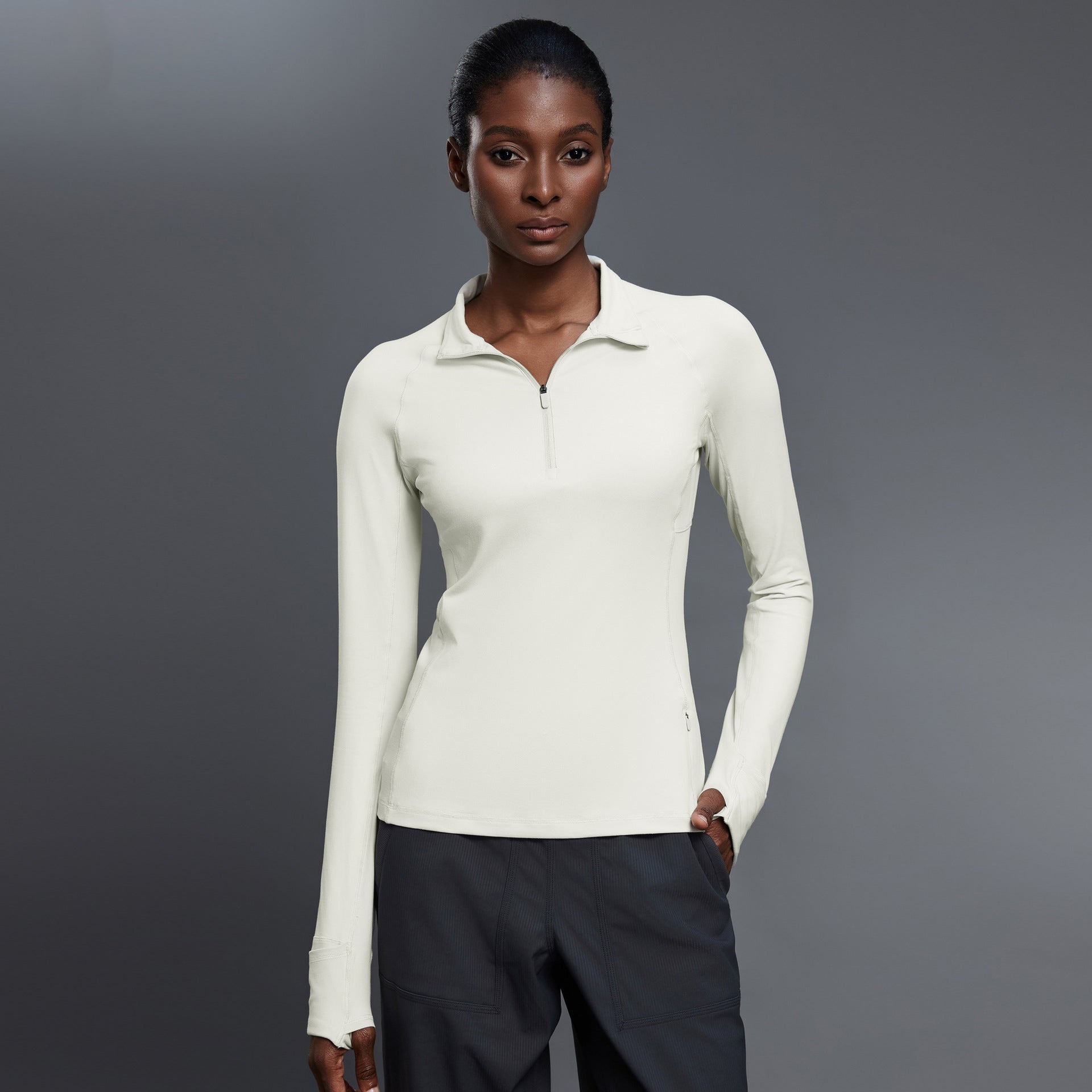 Mock Neck Half-Zip Slimming Fit Sleek Yoga Top-Multicolor
