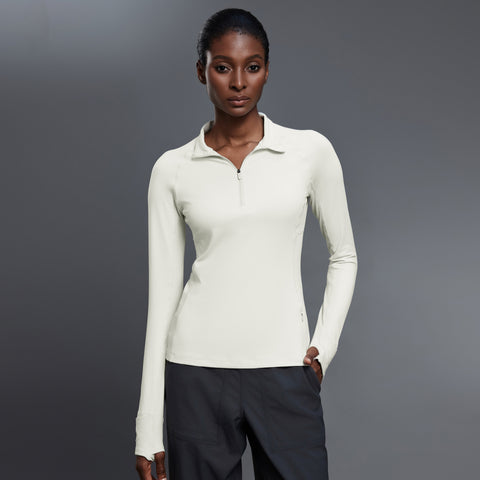Mock Neck Half-Zip Slimming Fit Sleek Yoga Top-Multicolor