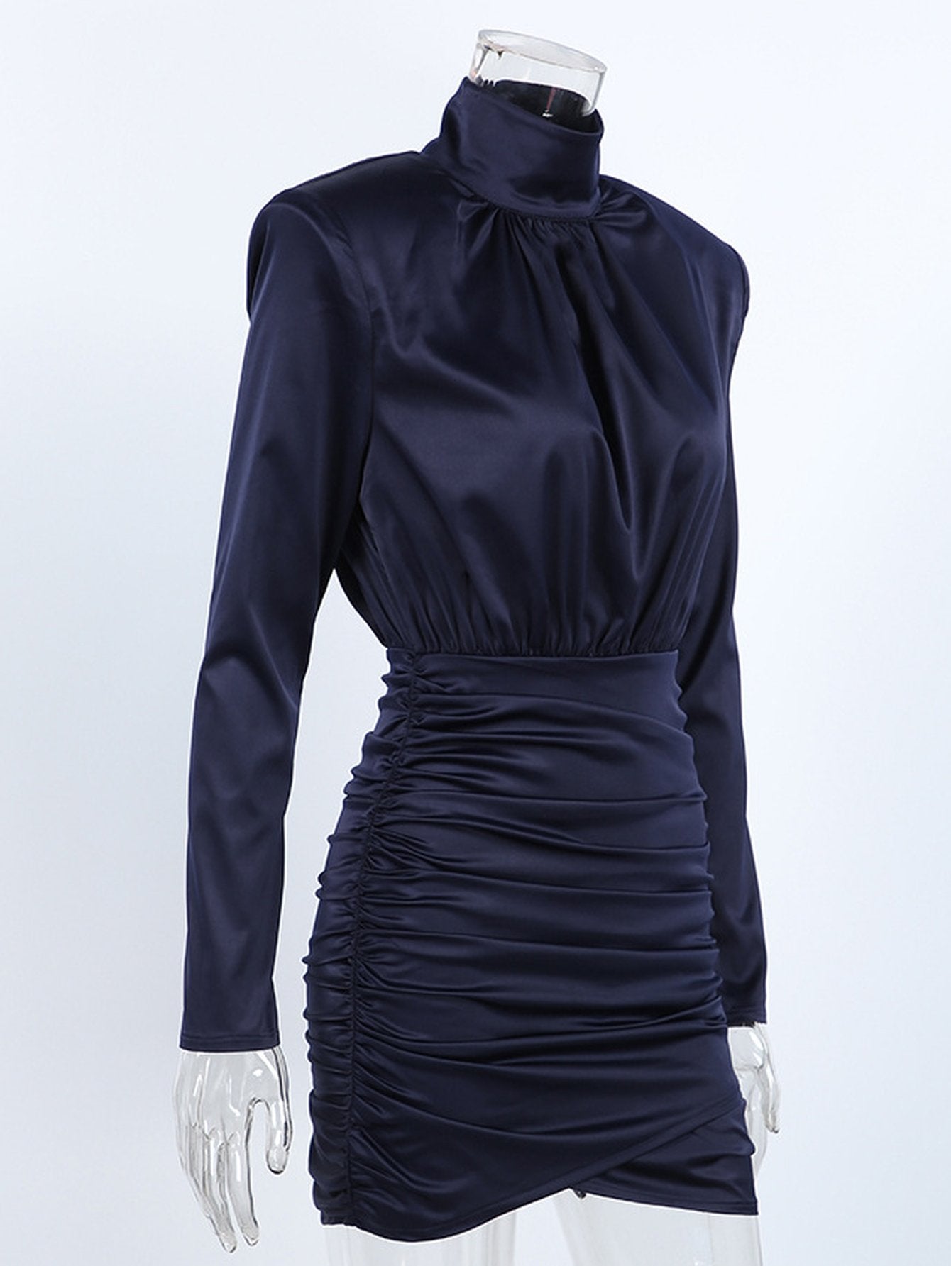 Padded Shoulder Ruched Mini Dress