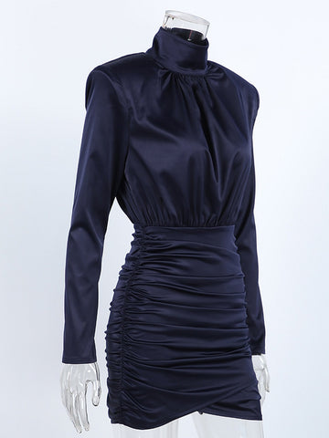 Padded Shoulder Ruched Mini Dress