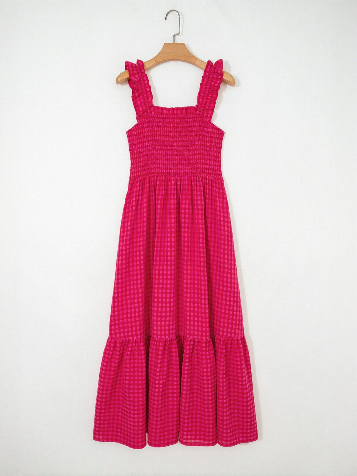 Smocked Ruffle Gingham Maxi Dress