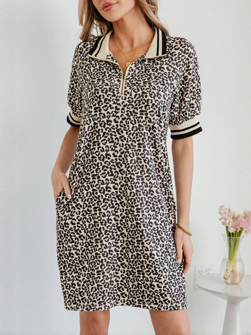 Leopard Print Zip Neck Dress