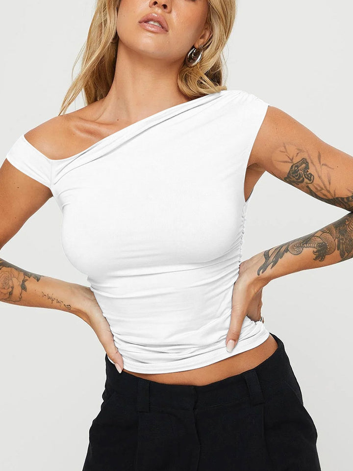 Asymmetrical Ruched Slim Fit T-Shirt