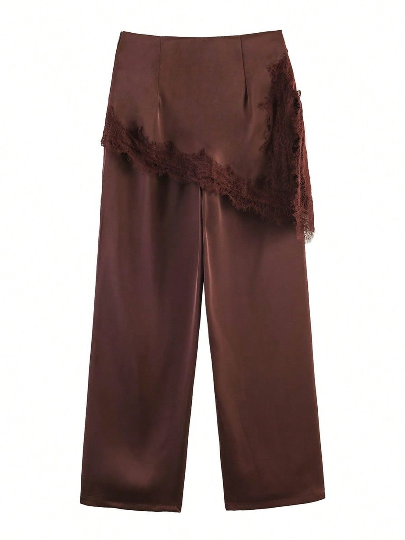 Lace Trim Satin Wide Leg Pants