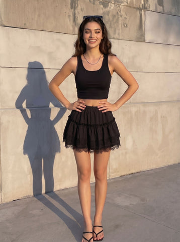 Leopard Print Lace Trim Mini Skirt