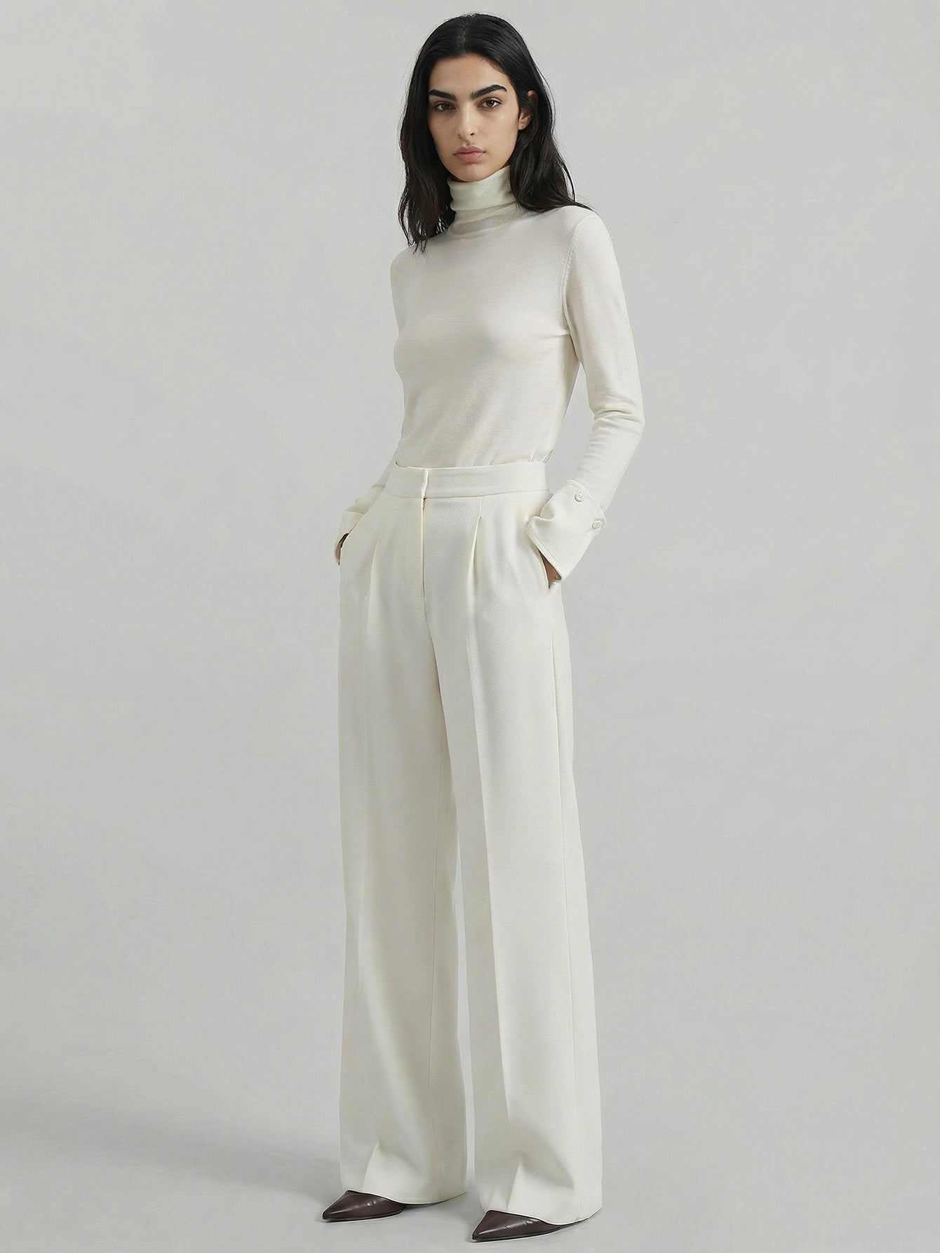 SAÏA Pleated High-Waisted Elegant Pants-White