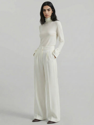 SAÏA Pleated High-Waisted Elegant Pants-White