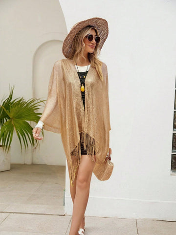 Fringe Detail Open Front Beach Cover Up
