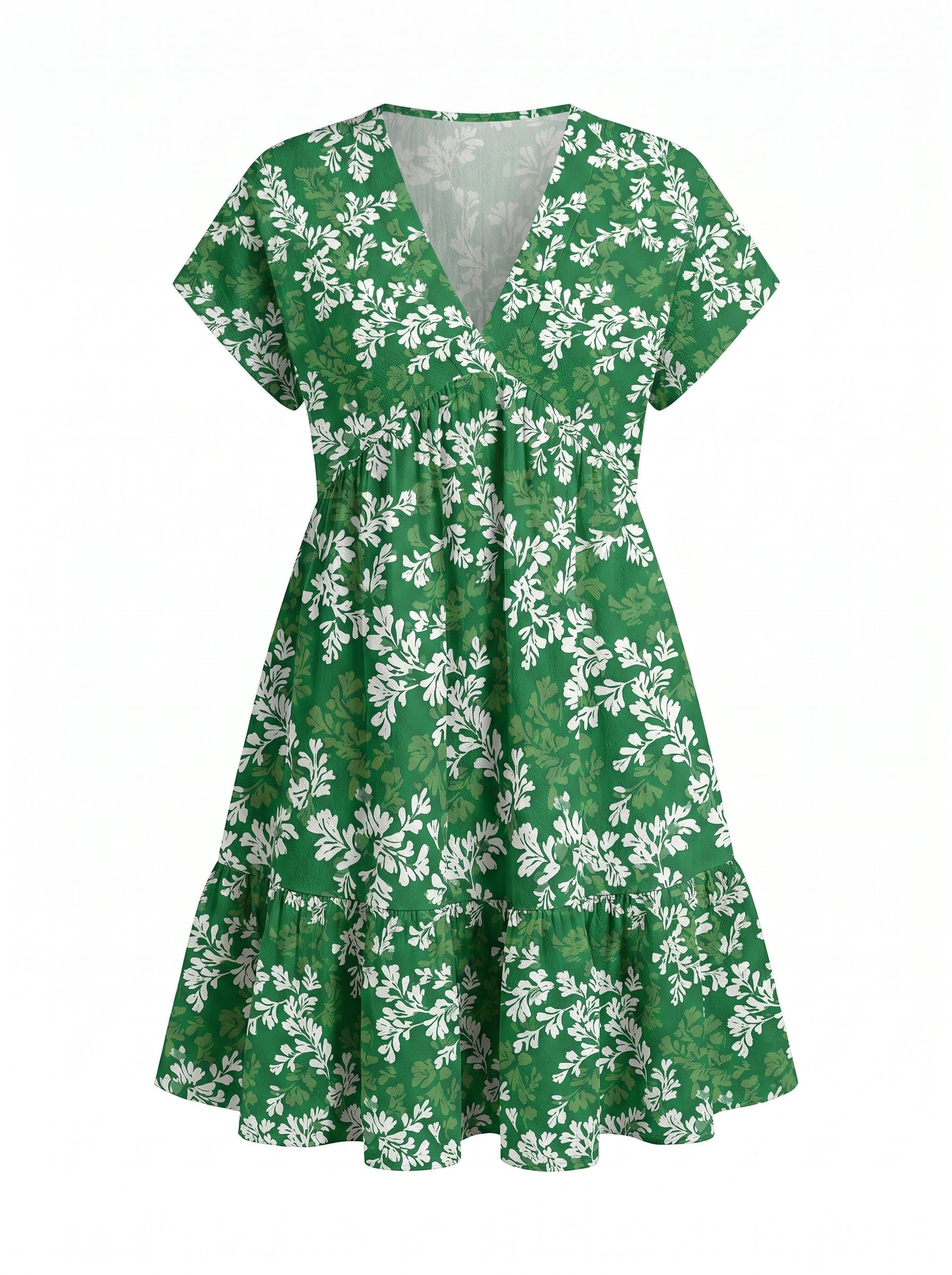Floral Print V Neck Tiered Babydoll Mini Dress