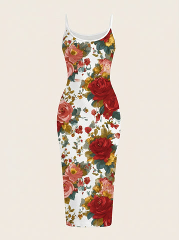 CAPRI Floral Print Sleeveless Bodycon Midi Dress