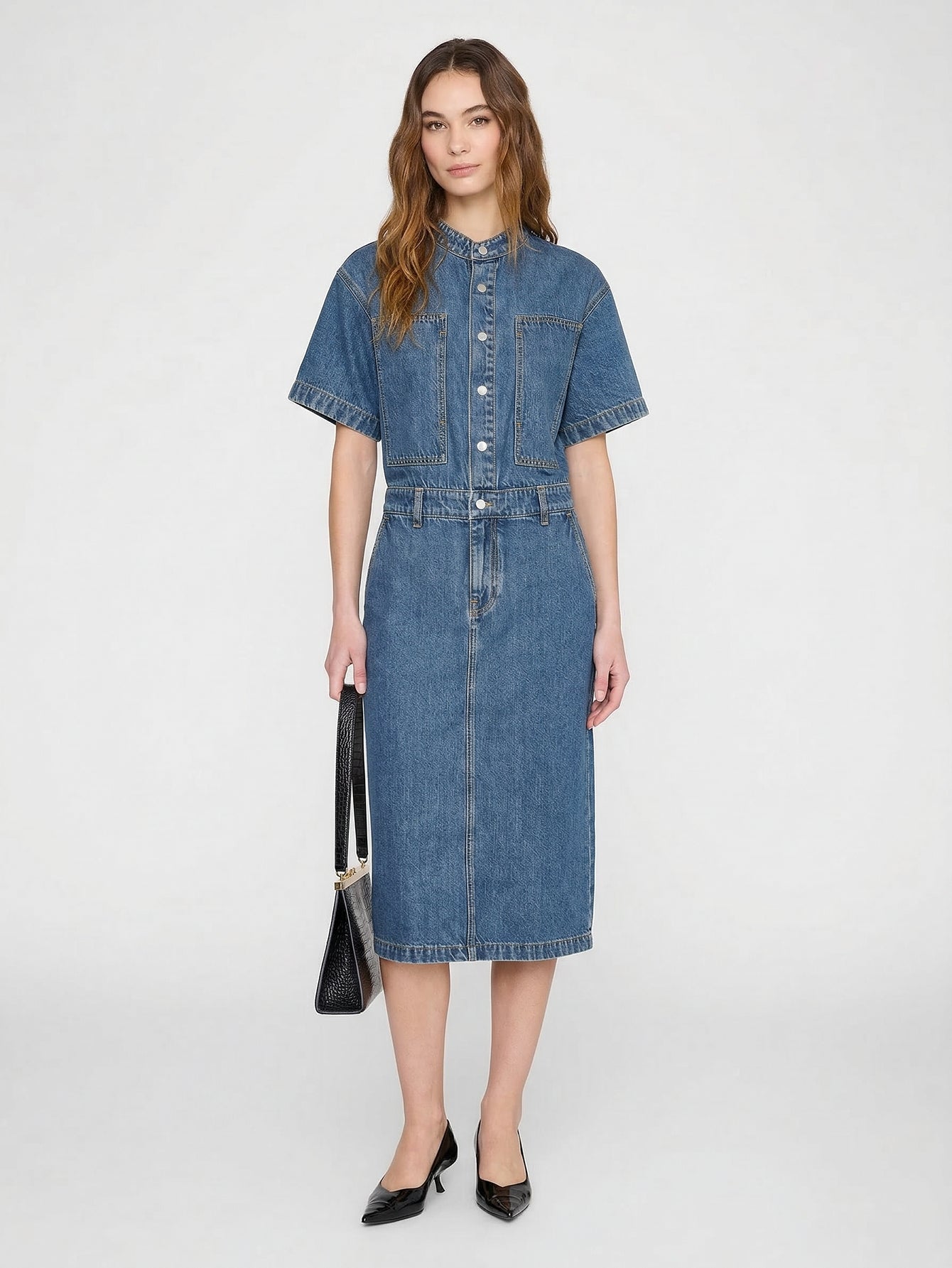 Straight Cut Denim Midi Dress