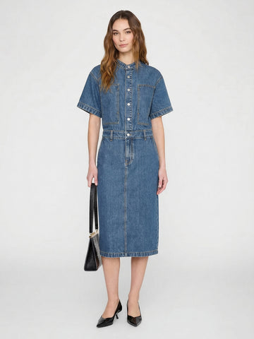 Straight Cut Denim Midi Dress