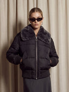 Faux Fur Collar Cropped Puffer Jacket