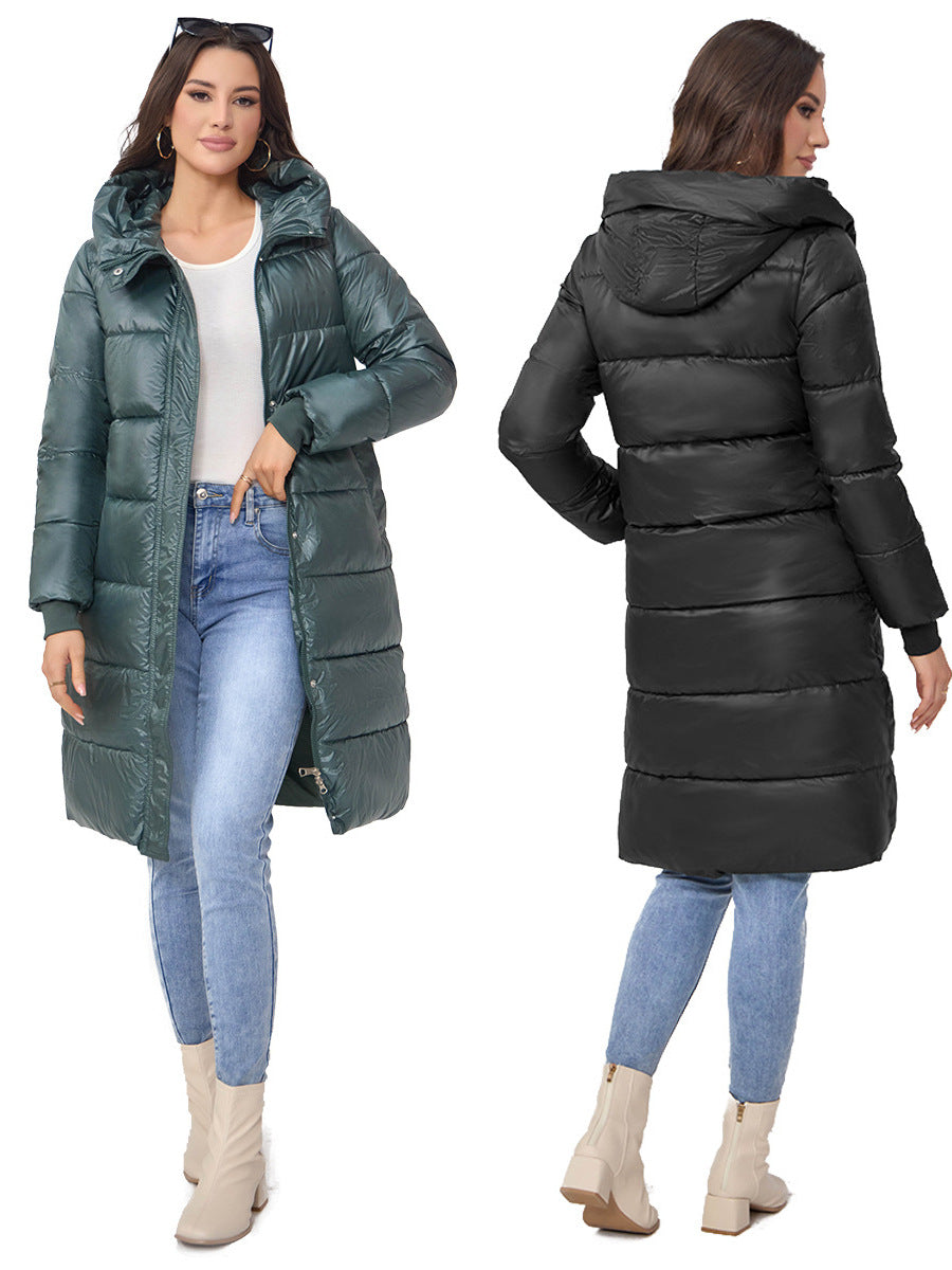 Hooded Shiny Long Puffer Coat