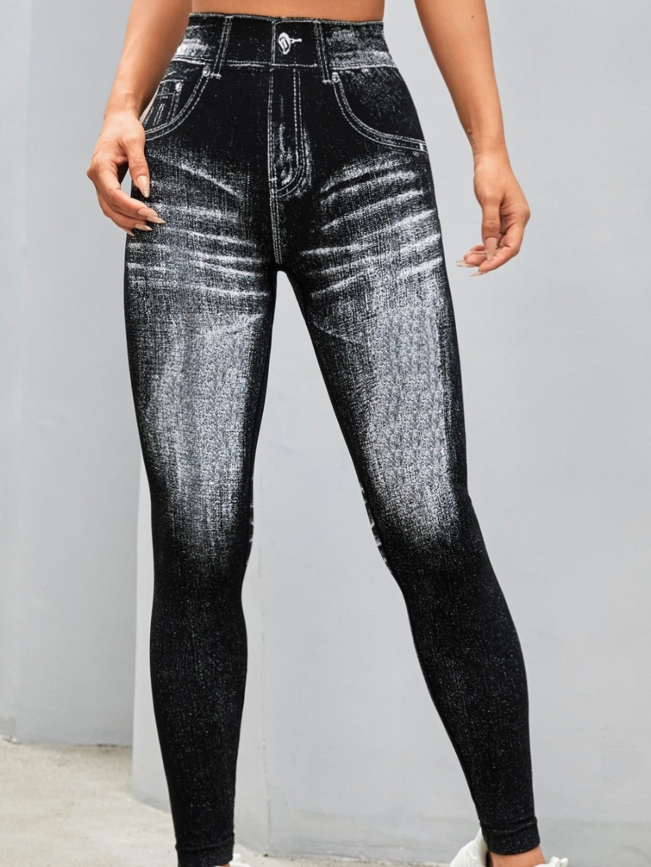 High Waisted Faux Denim Leggings