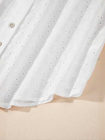 Embroidered Eyelet Button Down Shirt