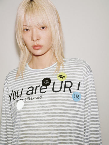 Urban Revivo Printed Contrast Striped Long Sleeve T-Shirts-Cool Grey Stripes