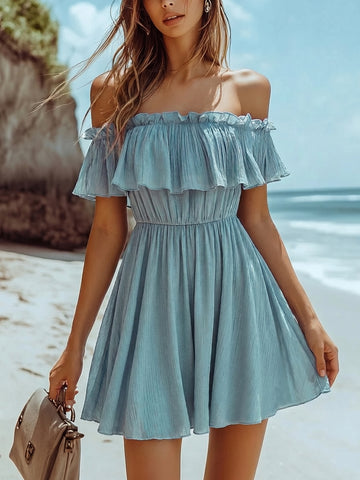 Ruffled Off Shoulder Mini Dress
