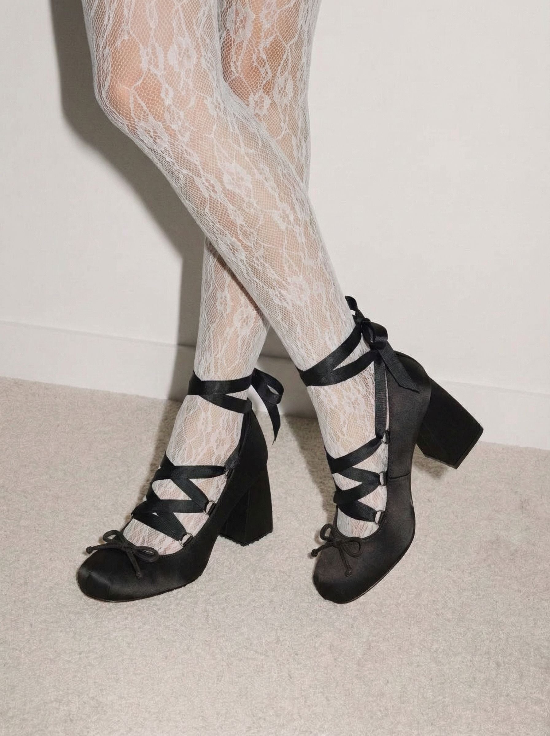 Square-Toe Ribbon-Tie Sweet Mary Janes