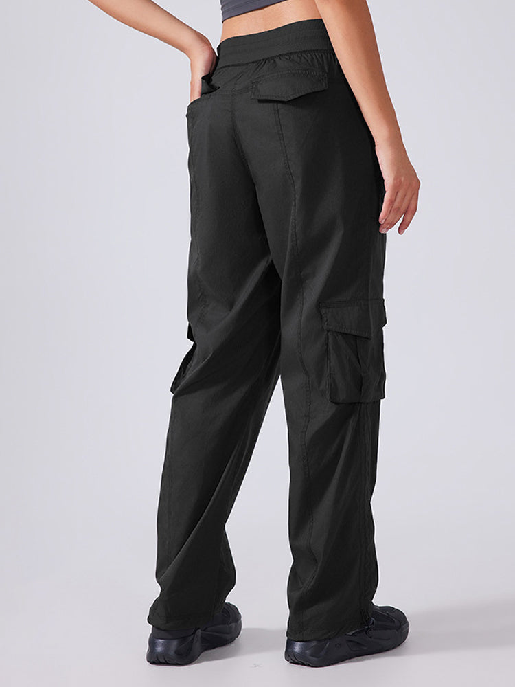 Utility Pockets Wide-Leg Relaxed Fit Casual Pants-Khaki