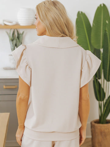 Zip Front Flutter Sleeve Pants Set