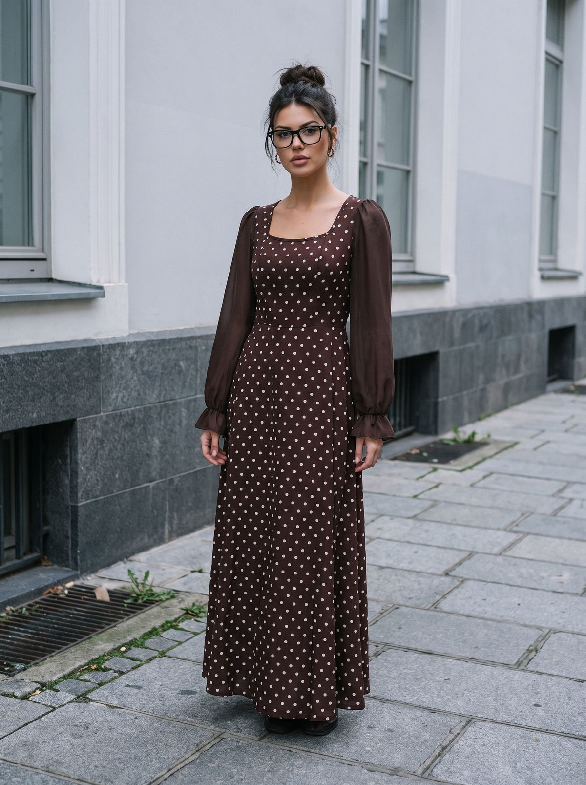 Vintage Polka Dot Square Neck Dress