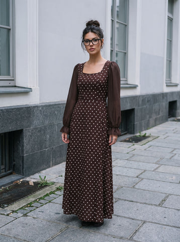 Vintage Polka Dot Square Neck Dress